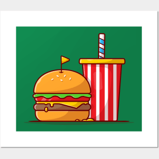 Burger And Soda Cartoon Vector Icon Illustration (3) Posters and Art